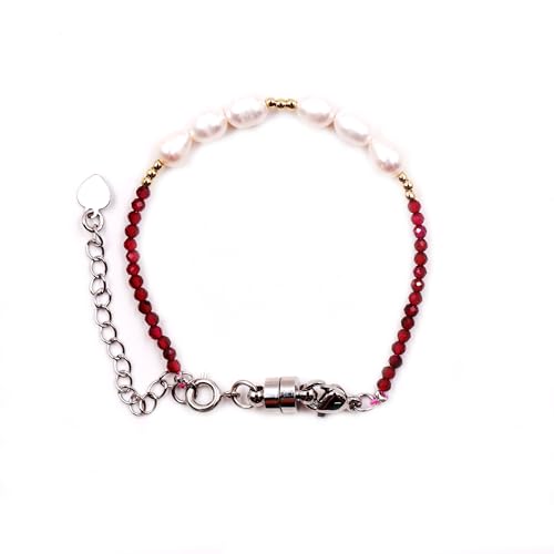 Fukugems Süßwasser Perle Edelstein Armband Naturstein Perlen Armband für Frauen, 6 Pearl+Garnet Fukugems Süßwasser Perle Edelstein Armband Naturstein Perlen Armband für Frauen, 6 Pearl+Garnet von Fukugems