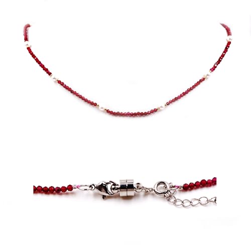 Fukugems Twinkling Gestmstone Beaded Halskette zierliche Stein Halskette für Frauen, Freshwater Pearl Garnet Halskette von Fukugems