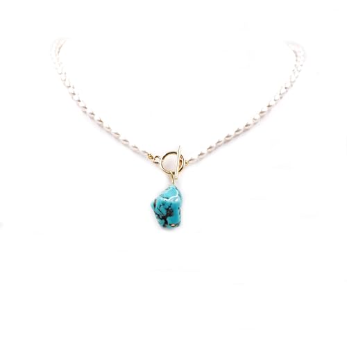 Fukugems Unregelmäßige Türkis Anhänger Halskette für Frauen Edelstein Perlen Halskette, Rice Shell Pearl Halskette Fukugems Unregelmäßige Türkis Anhänger Halskette für Frauen Edelstein Perlen Halskette, Rice Shell Pearl Halskette von Fukugems