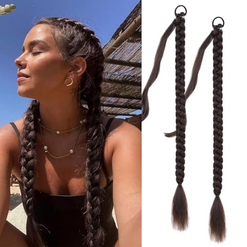 Fulang Hair 2PCS Braid Ponytail Extension, Zopf mit Haargummi, Haarteil zum Einflechten Lang Ponytail, Kunsthaar für Frauen, Geflochtener Haarteil von Fulang Hair