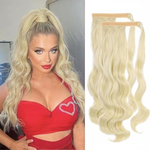 Fulang Hair 2PCS Platin Lang Locken Pferdeschwanz Natürliche Zopf Haarteil Ponytail Extension Synthetik Haarverlängerung Zopf Haar Extension für Damen Mädchen von Fulang Hair