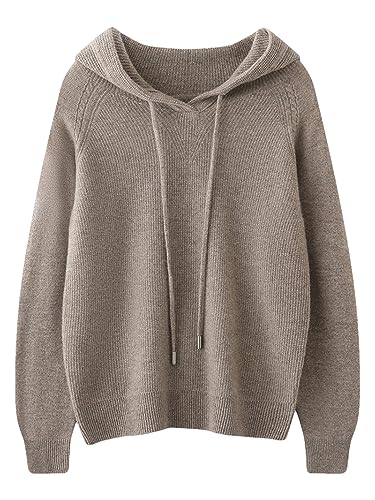 2023 Winter Frauen Solide 100% Wolle Pullover Hoodie Oansatz Damen Langarm Weiche Strickwaren Dark khaki91 XXL von Fulbant