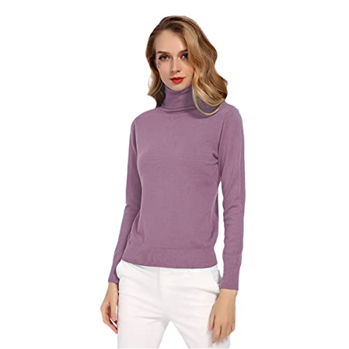 Damen 30% Wolle Rollkragen Warm Pullover Herbst Winter Pullover Eng anliegender Basic Slim Strickpullover, hellviolett, S von Fulbant