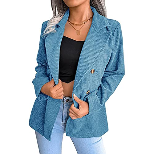 Damen Casual Cord Anzug Büro Slim Jacke Blazer Winter Langarm Solid Ol Coat, blau, 40 Damen Casual Cord Anzug Büro Slim Jacke Blazer Winter Langarm Solid Ol Coat, blau, 40 von Fulbant