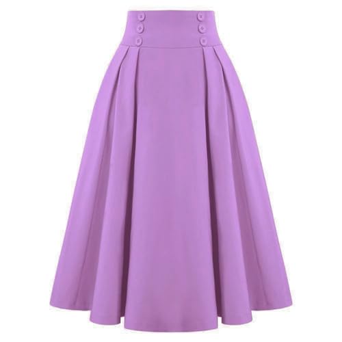 Damen Solide Plissee Knöpfe Rock Dekoration Hohe Taille Sommer Blau Lila Knielang Casual Midi Rock, lavendel, 52 Damen Solide Plissee Knöpfe Rock Dekoration Hohe Taille Sommer Blau Lila Knielang Casual Midi Rock, lavendel, 52 von Fulbant