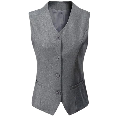 Damenweste mit 4 Knöpfen, V-Ausschnitt, Business-Kleid, Anzugweste, Weste, grau, 3XL von Fulbant