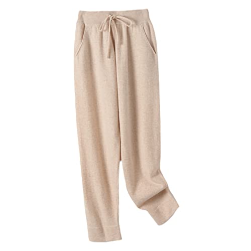 Fulbant Damen Herbst/Winter weiche hohe Taille 100% Wolle Strickhose dicke warme Hose, beige, L von Fulbant