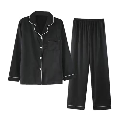 Fulbant Damen Satin Langarm Hose Anzug Dünne Seide Pyjama, 2, 48 von Fulbant