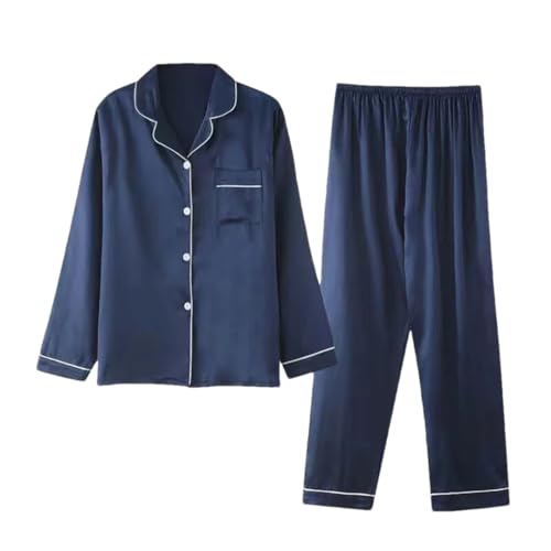 Fulbant Damen Satin Langarm Hose Anzug Dünne Seide Pyjama, 4, 46 von Fulbant