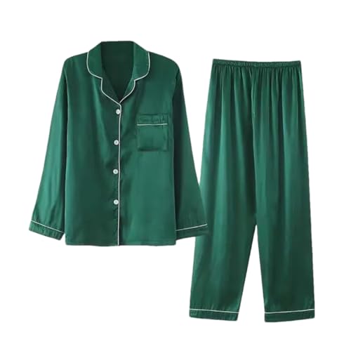 Fulbant Damen Satin Langarm Hose Anzug Dünne Seide Pyjama, 9, 38 von Fulbant