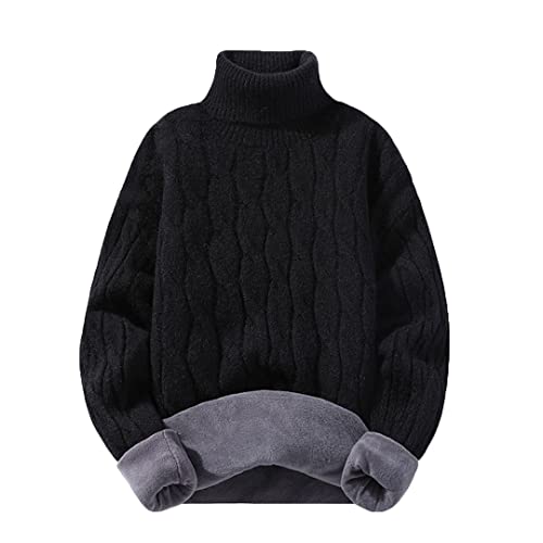 Fulbant Herren Fleece Rollkragenpullover Streetwear Winter Rollkragen Herren Pullover, Schwarz , X-Large von Fulbant