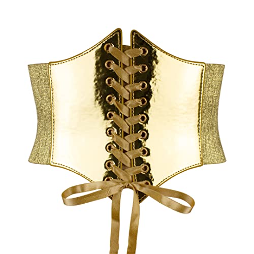 Gothic Unterbrustkorsett Damen Gürtel Elastisch Breit Helles Leder Golden Korsett für Taillentrainer von Fulbant