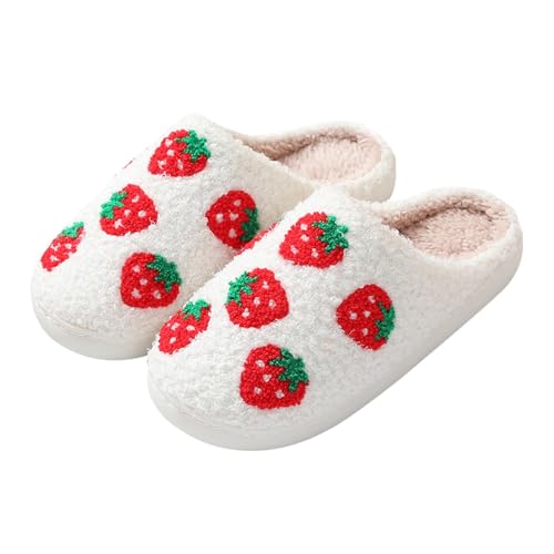 Damen Flauschige Winter Wärme Memory Foam Süße Hausschuhe Pantoffeln mit Erdbeermuster von Fulenyi