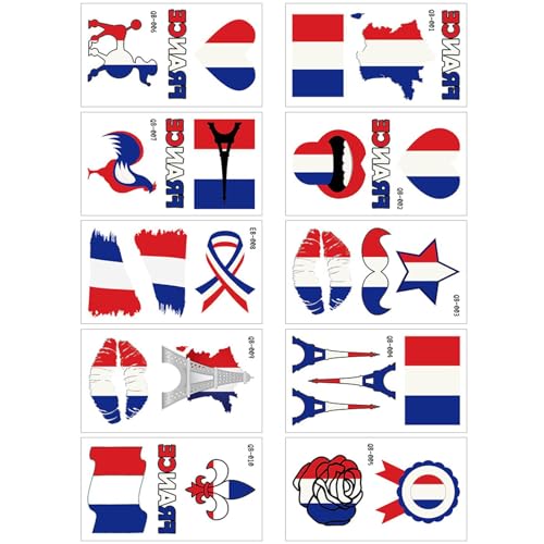 Fulenyi Aufkleber mit französischer Flagge, Aufkleber für den Pariser Turm - Temporäre Körperaufkleber mit französischer Flagge - 10-teiliges hautfreundliches Aufkleber-Set, niedliche Fulenyi Aufkleber mit französischer Flagge, Aufkleber für den Pariser Turm - Temporäre Körperaufkleber mit französischer Flagge - 10-teiliges hautfreundliches Aufkleber-Set, niedliche von Fulenyi