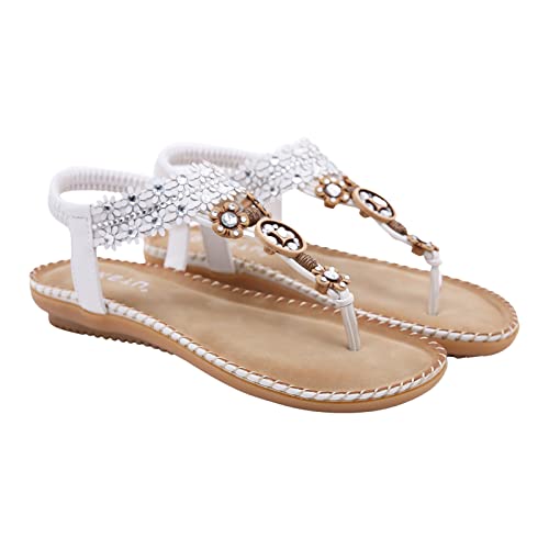 Fulenyi Damen Sandals Frauen Sandalen Sommer PU Leder Bohemian Stil Flach Zehentrenner von Fulenyi