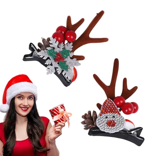 Fulenyi Geweih Weihnachtshaarnadeln,Weihnachtshaarspangen | Weihnachtsmann-Rentierohren-Haarspangen,Hirschhorn-Haarspangen, Ornament-Accessoires für Freunde, Frauen, Familie, Geburtstagsgeschenk von Fulenyi