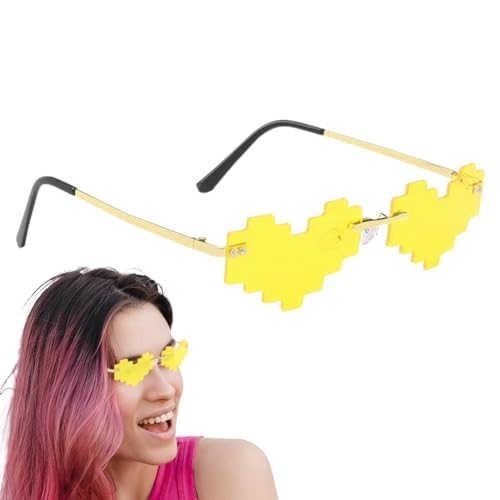 Fulenyi Herzförmige Sonnenbrille,Herzförmige Brille, Lustige süße Liebesbrille, Bunte, randlose, hochkantige Sonnenbrille, lustige Disco-Mosaik-Herzbrille für Erwachsene und Kinder von Fulenyi