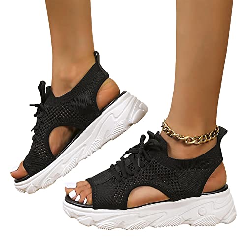 Fulenyi Muffin-Sandalen zum Schnüren für Damen - Muffin-Sandalen mit dicker Sohle und Ausschnitt zum Schnüren - Damen-Sommer-Zehen-Plateausandalen-Schuhe für die tägliche Arbeit von Fulenyi
