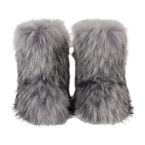 Fulenyi Pelzstiefel für den Winter - Halbhohe Stiefel, flache Outdoor-Schuhe | Stilvolle Stiefel aus Kunstpelz mit Gummisohle verhindern ein Verrutschen. Geschenk für Freundin, Mutter und Ehefrau von Fulenyi