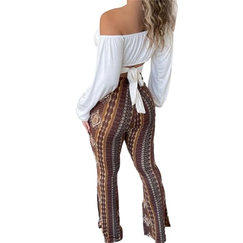 Fulenyi Schlaghose mit hoher Taille, hohe Taille, Schlaghose, Boho-Leggings, hohe Taille, weites Bein, Yogahose für Mädchen, M von Fulenyi