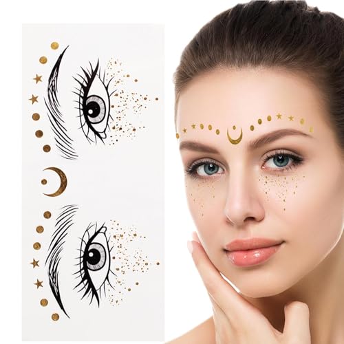Goldenes Gesichtstattoo, Gesichtstattoo mit glitzernden Sommersprossen, temporäre Glitzer-Aufkleber, langlebig, temporäre Gesichtsaufkleber, schweißfeste Make-up-Aufkleber Goldenes Gesichtstattoo, Gesichtstattoo mit glitzernden Sommersprossen, temporäre Glitzer-Aufkleber, langlebig, temporäre Gesichtsaufkleber, schweißfeste Make-up-Aufkleber von Fulenyi