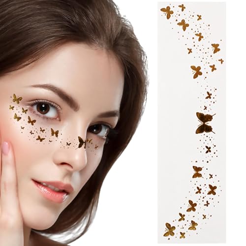 Goldenes Gesichtstattoo, Glitzer-Sommersprossen-Gesichtstattoo - Temporäre Gesichtsaufkleber, wasserfest, glitzernd, temporäre Aufkleber - Schöne Gesichts-Glitzerflecken-Aufnäher, Make-up-Aufkleber fü Goldenes Gesichtstattoo, Glitzer-Sommersprossen-Gesichtstattoo - Temporäre Gesichtsaufkleber, wasserfest, glitzernd, temporäre Aufkleber - Schöne Gesichts-Glitzerflecken-Aufnäher, Make-up-Aufkleber fü von Fulenyi
