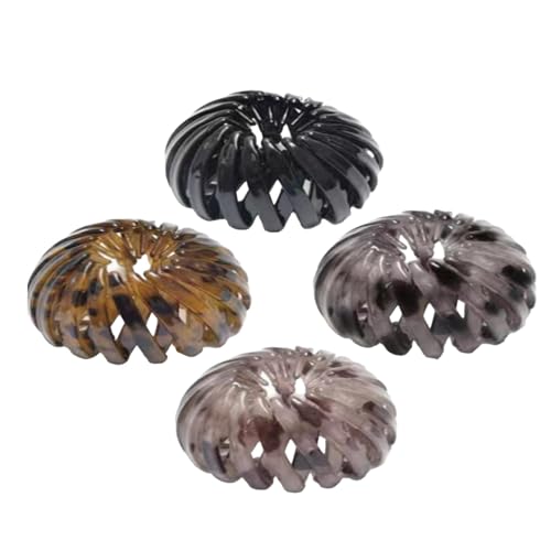 Haarknotenhalter für Damen, Haarknotenhalter – 4 x Haarspangen für Vogelnest | einziehbare Maschine, rutschfeste Pferdeschwanz-Halterungen, elegant, für Damen von Fulenyi