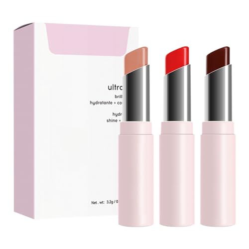 Hochglänzender Balsam-Lippenstift | Set mit 3 nicht klebenden Lipglossen für trockene Lippen bei Frauen | Make-up-Zubehör für Zuhause, Treffen, Arbeiten, Einkaufen, Dating, Reisen Fulenyi von Fulenyi