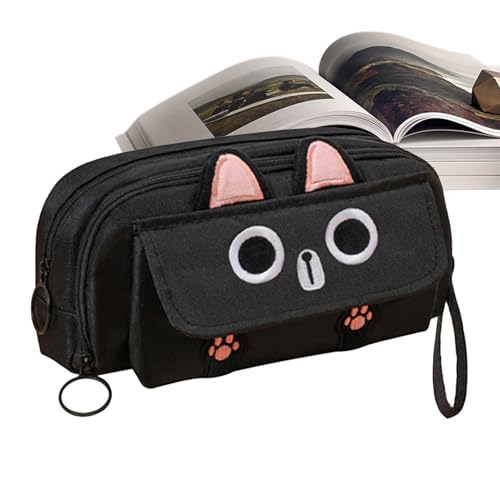 Katzen-Federmäppchen, süßes Federmäppchen - Mädchen-Bleistiftbox, bestickte Katzen-Bleistifttasche | Schreibwarenbox, Schreibtisch-Organizer, großes Federmäppchen mit Reißverschluss für die Schule von Fulenyi