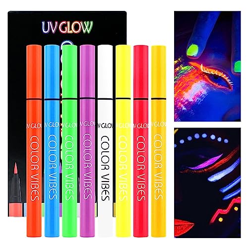 Neon Liquid Eyeliner Set, 8 Farben UV Glow Matte Eyeliner, wasserfest und wischfest, langlebig, bunt, fluoreszierend, für den täglichen Gebrauch und Halloween, Weihnachten von Fulenyi