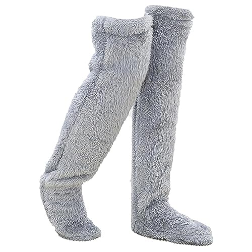 Overknee High Flauschige Socken Plüsch Hausschuhe Strümpfe Pelzig Lange Beinwärmer Winter Zuhause Schlafsocken von Fulenyi