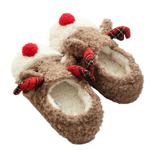 Rentier-Hausschuhe für Damen - Superweich, Warm, Winter, Weihnachten, Plüsch - Gäste-Schuhe, Schlafzimmer, Flauschige Hochzeits-Hausschuhe - 8 m, 33 EU von Fulenyi