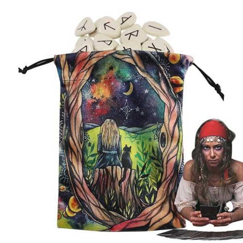 Runen-Tarotkartentasche | Multifunktionaler Wahrsagenhalter, Schmuckbeutel, doppelseitiger Stein-Organizer, Tarot-Organizer für Spielwürfel, Kosmetik, von Fulenyi