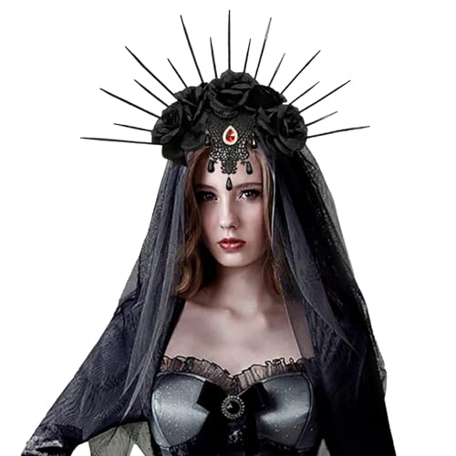 Schwarzer Schleier, Gothic Schwarzer Hochzeitsschleier, Schwarzer Schleier-Stirnband für Party, Cosplay, für Mädchen und Frauen, Haarschmuck für Bräute, Hochzeit, Brautparty Fulenyi von Fulenyi