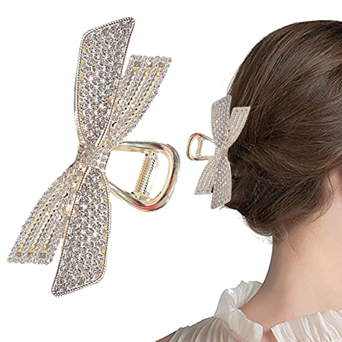 Strass Haarklammern - 4,52 Zoll 3D-Krallen-Haarspangen in Schleifenform für dünnes Haar - Perlen-Haarspangen mit starkem Halt für dickes und dünnes Haar von Frauen, Fulenyi von Fulenyi