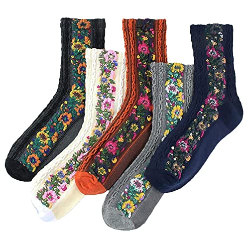 Vintage Bestickte Blumensocken Thermo Dicksocken 5 Paar/Set Wärmespeichernde Warme Wintersocken Gemütliche Socken Für Den Kalten Winter Im Zimmer von Fulenyi