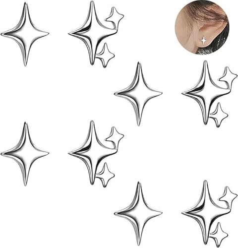 4 Paar Silber 925 Ohrringe für Frauen, Ohrstecker Stern poliert, Süße Ohrringe für Frauen Mädchen Geburtstag Weihnachten Valentinstag 4 Paar Silber 925 Ohrringe für Frauen, Ohrstecker Stern poliert, Süße Ohrringe für Frauen Mädchen Geburtstag Weihnachten Valentinstag von Fuletooye
