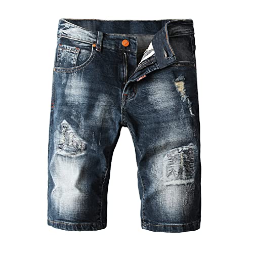 2023 Kurze Hose Shorts Herren Jeans Shorts Herren Casual Bermuda Herren Denim Shorts Vintage Herren Sommerhose Basic Stretch Knielangen Sommer Shorts Destroyed Jeans Kurze Hose Jeanshose Freizeithose von Fulidngzg