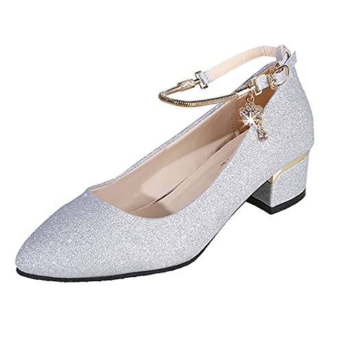 Absatzschuhe Damen, zum Kleid Trachtenschuhe Halbschuhe Blockabsatz Grau Pumps mit Riemchen Hochzeit High Heels Tanzschuhe Breite Füße Absatzschuhe Geschlossen Plateau Stöckelschuhe Dirndl Schuhe von Fulidngzg