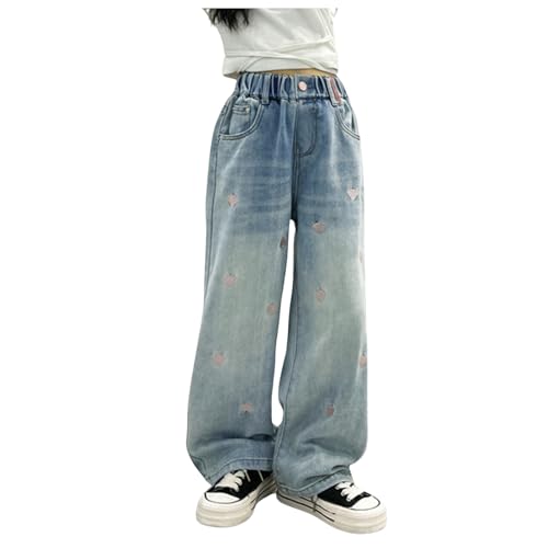 Baggy Jeans Mädchen Wide Leg Hose mit Gummizug High Waist y2k Jeanshose Girls Mode Hip Hop Hosen Streetwear Cool Style für Kinder und Teenager von Fulidngzg