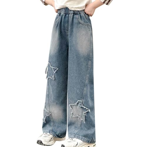 Baggy Jeans Mädchen Wide Leg Hose mit Gummizug High Waist y2k Jeanshose Girls Mode Hip Hop Hosen Streetwear Cool Style für Kinder und Teenager von Fulidngzg