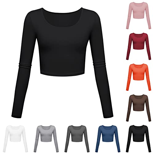 Bauchfreies Schwarzes Weißes Oberteil Damen Y2K Langarm Enges Tshirt Teenager Mädchen Gym Tops Shirt Clothes Elegant Corset Crop Top Basic Sport Langarmshirt Bluse Party Oberteile Frauen von Fulidngzg