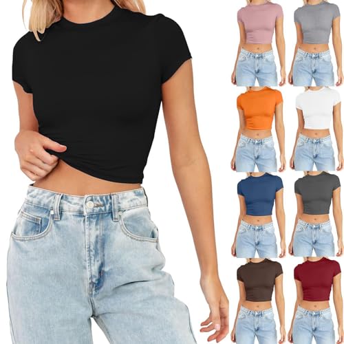 Bauchfreies Schwarzes Weißes Oberteil Damen Y2K Langarm Enges Tshirt Teenager Mädchen Gym Tops Shirt Clothes Elegant Corset Crop Top Basic Sport Langarmshirt Bluse Party Oberteile Frauen von Fulidngzg