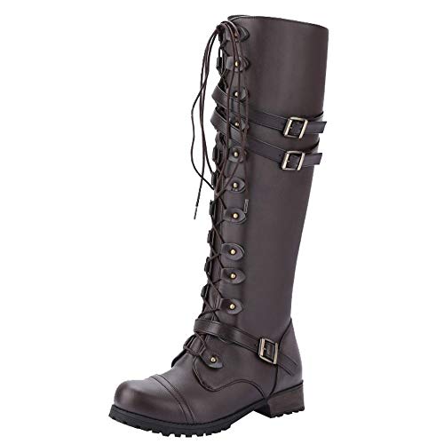 Biker Stiefel Damen Western mit Absatz Winterstiefel Langschaftstiefel Sexy High Boots Kniehohe Stiefel Winterschuhe Schnürung High Heels Cowboystiefel Reitstiefel Elegant Lange Hohe Stiefel von Fulidngzg