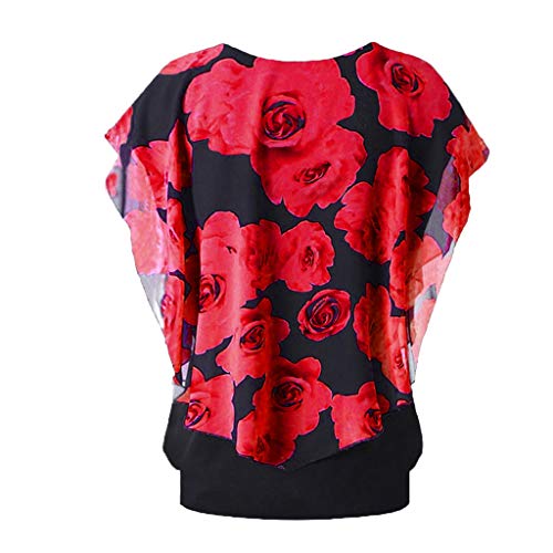 Bluse Kurzarm Damen, Große Größen Festlich Tshirt Festliche Chiffon Bluse Schwarze Sommer Shirt mit Gummizug Am Saum Elegant Tunika Locker Fledermaus Oversized Oberteil Festliche Kleidung von Fulidngzg