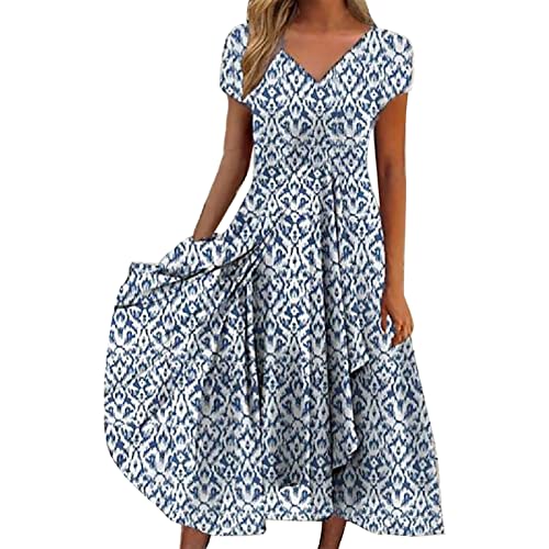 Boho Kleidung Damen XXL Blumenkleid Kurzarm Trägerkleid Große Größen Boho Kleid Swingkleid Blumen Elegant Sommerkleid Freizeitkleid Festlich Strand A Linie Sommer Midikleid Strandkleid von Fulidngzg