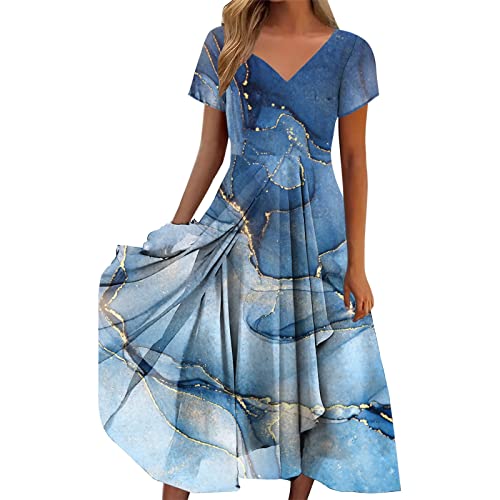Boho Kleidung Damen XXL Blumenkleid Kurzarm Trägerkleid Große Größen Boho Kleid Swingkleid Blumen Elegant Sommerkleid Freizeitkleid Festlich Strand A Linie Sommer Midikleid Strandkleid von Fulidngzg