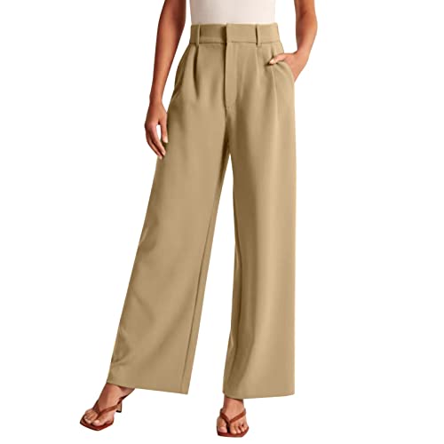 Business Hose Damen, Korean Fashion Marlenehose Anzughose High Waist Elegant Palazzo Damenhosen Old Money Lang Stoffhose Weite Weites Bein Stretch Schlaghose Marlene von Fulidngzg