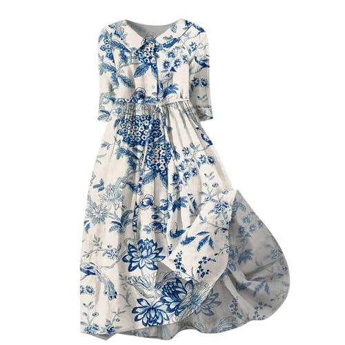 Damen Kleider Sommer Kurzarm Leinen Damenkleider Lang Curvy Maxikleid Schicke Große Größen Sommerkleid Lässige Elegant Strandkleid 50 Style Vintage Hawaii Kleid Luftig Italienische von Fulidngzg