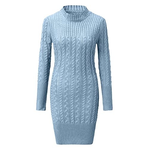 Damen Strickkleider Kurz Winter Zopfmuster Elegant Langarm Mini A Linie Sexy Strickpullover Kleid Pulloverkleid Winterkleid von Fulidngzg